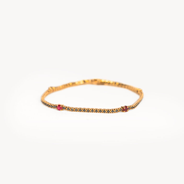 Pulsera riviere de oro rosa con rubíes y brillantes negros_22450730208