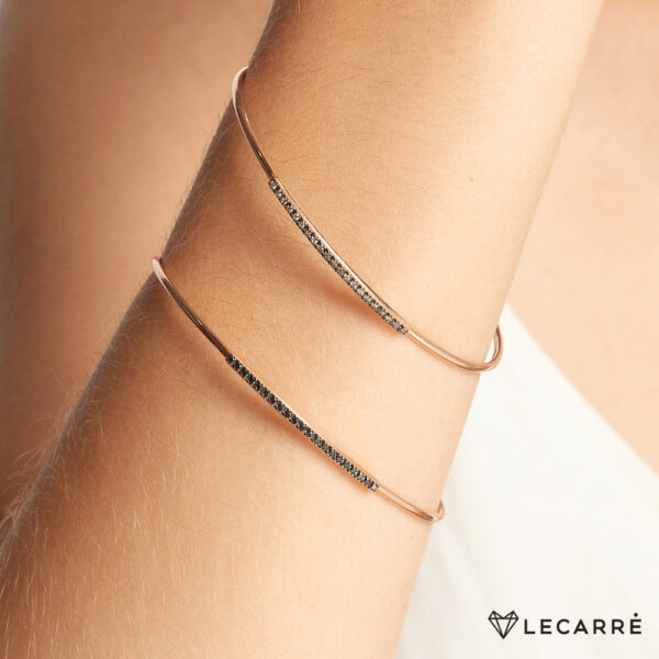 Pulsera abierta oro rosa con brillantes negros - Imagen 2