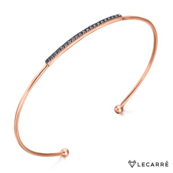 Pulsera abierta oro rosa con brillantes negros