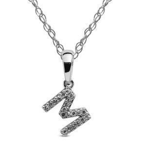 Colgante letra M en oro blanco y brillantes