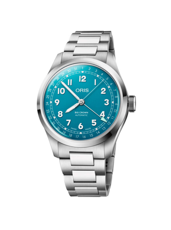 Reloj Oris Big Crown Pointer Date con esfera turquesa en Joyería Suiza Vigo
